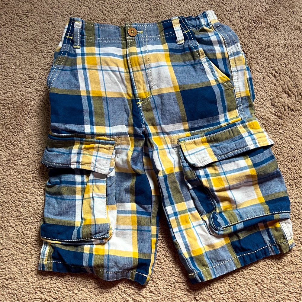 Mini Boden boys yellow plaid cargo pants size 8